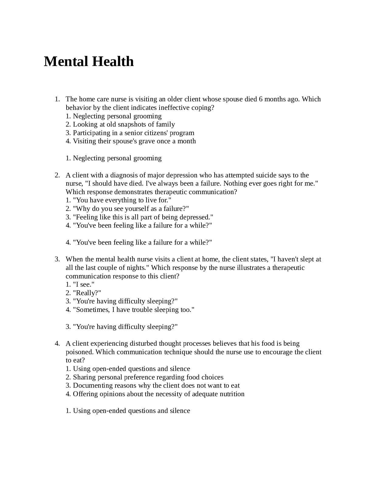 Preview image for Mental Health TEST BANK